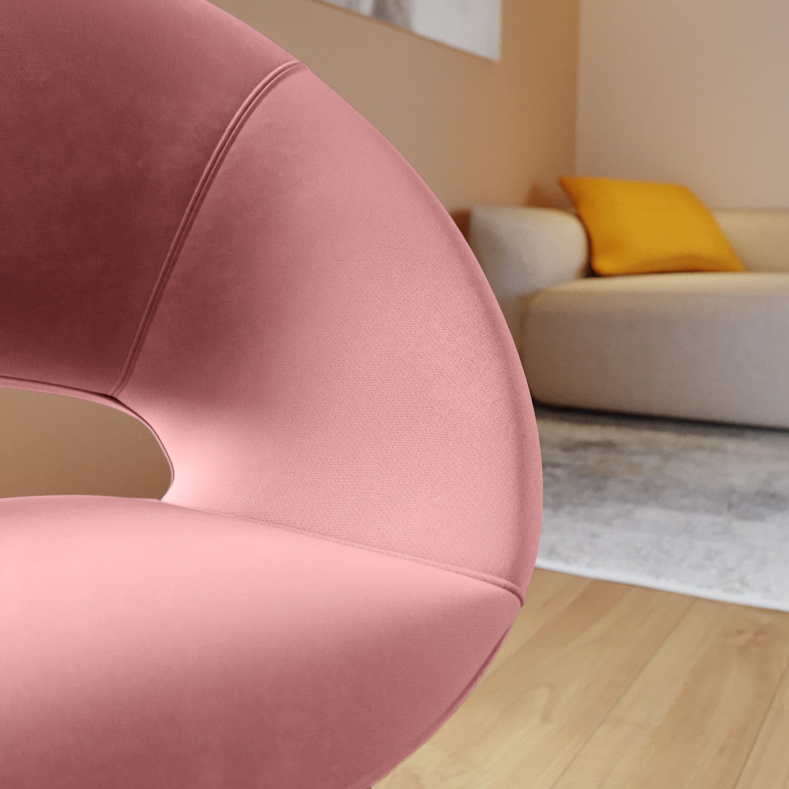 Poltrona in velluto rosa con schienale tondo e gambe oro - Cross