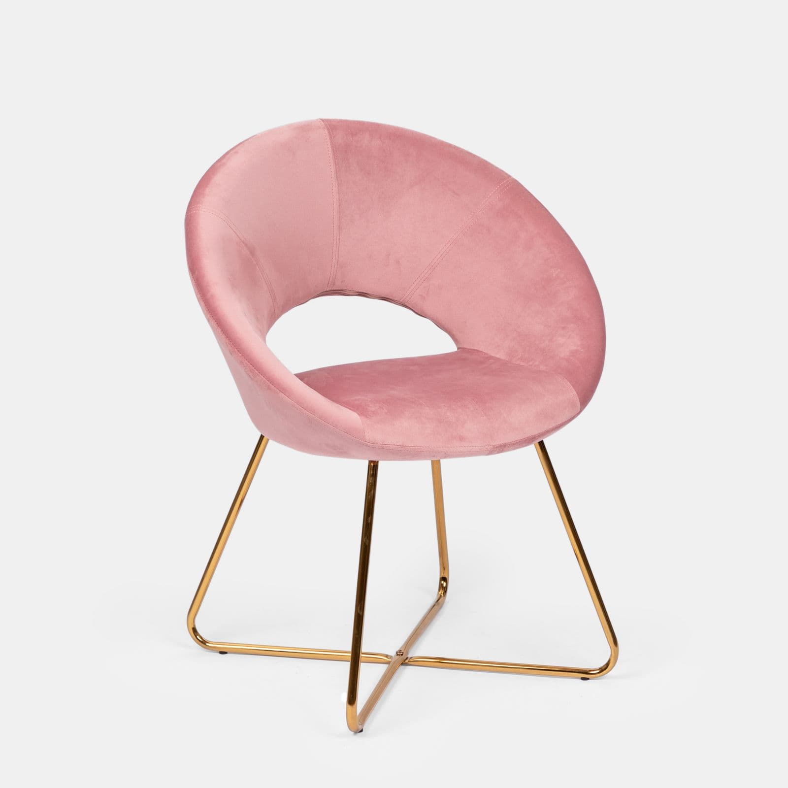 Poltrona in velluto rosa con schienale tondo e gambe oro - Cross