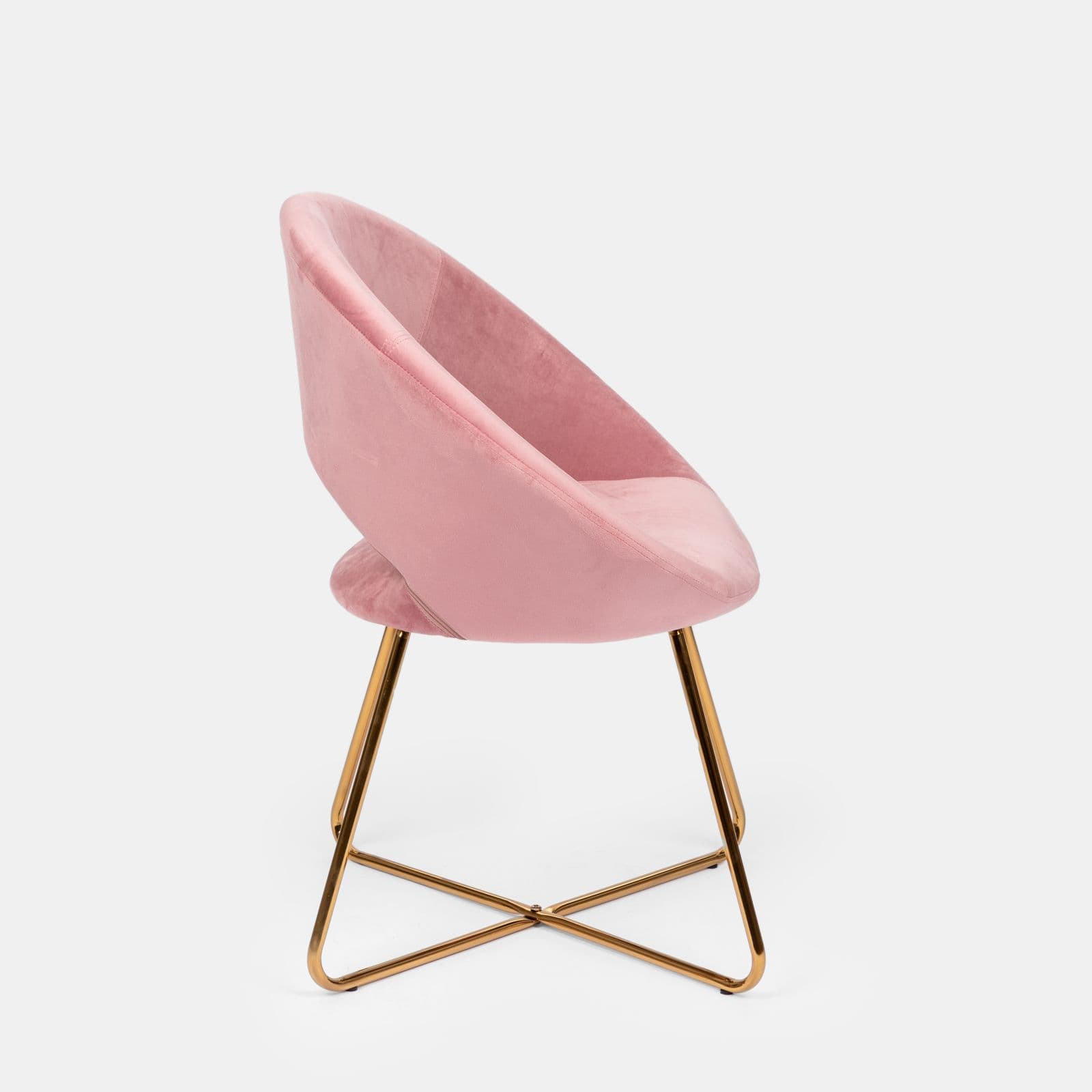 Poltrona in velluto rosa con schienale tondo e gambe oro - Cross