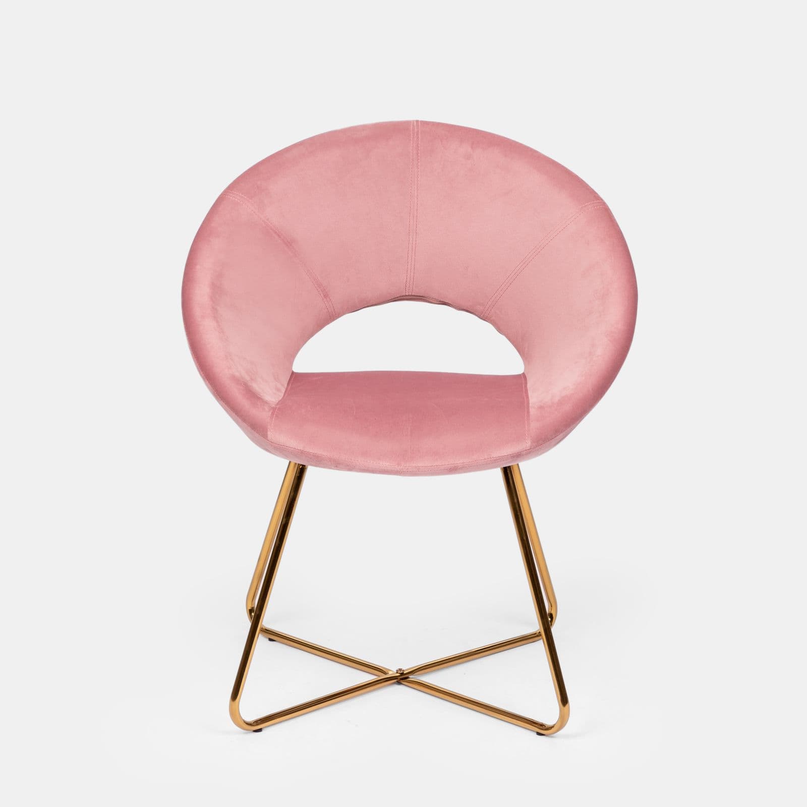 Poltrona in velluto rosa con schienale tondo e gambe oro - Cross