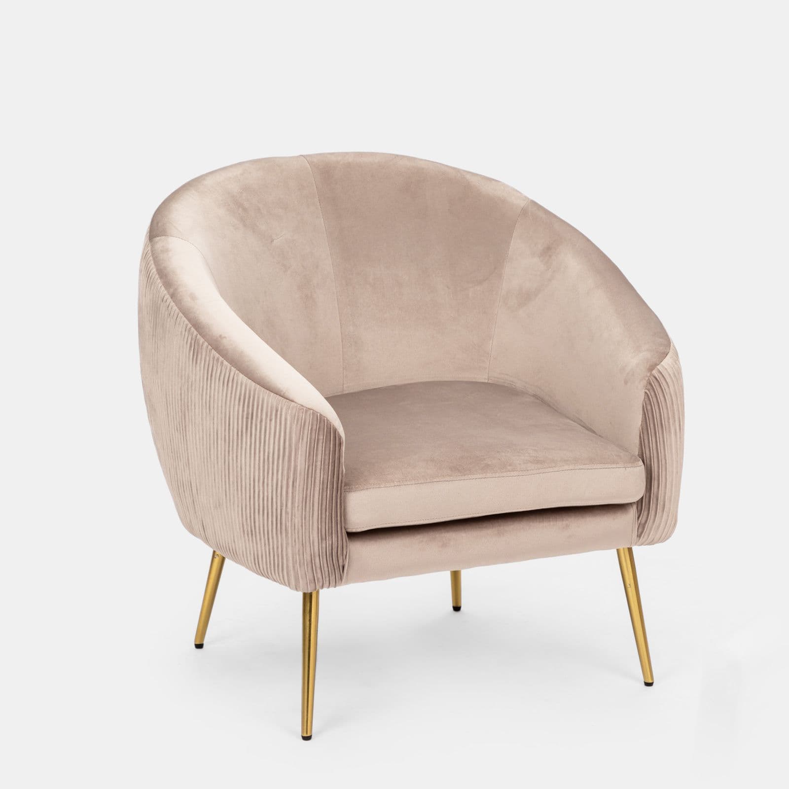 Poltrona design moderno in velluto tortora chiaro e gambe oro - Malcom