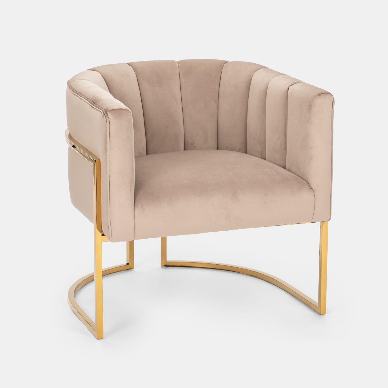Poltrona in velluto tortora con gambe oro - Declan