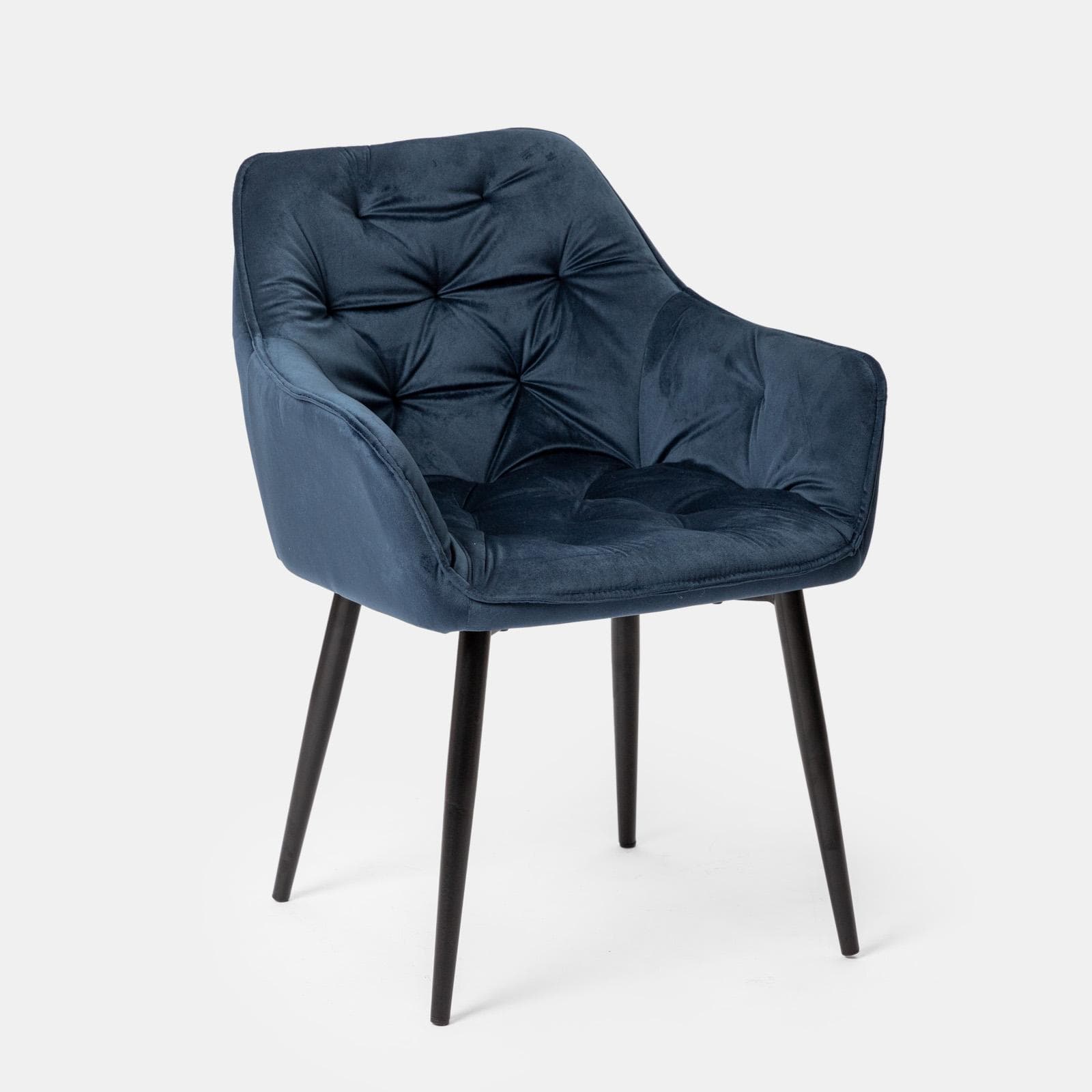 Poltrona in velluto trapuntato blu con gambe in metallo nero - Sulis