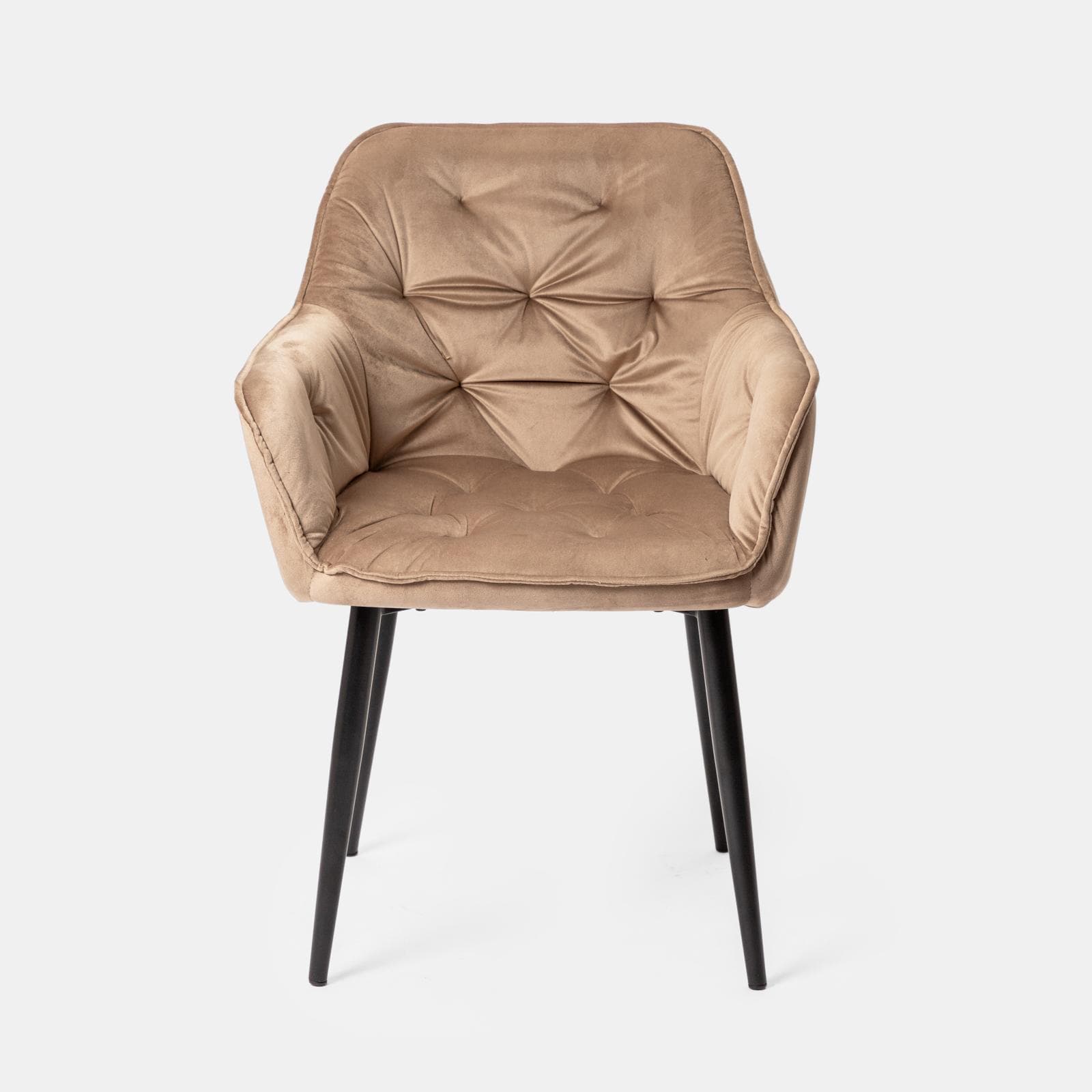 Poltrona in velluto trapuntato cappuccino con gambe in metallo nero - Sulis