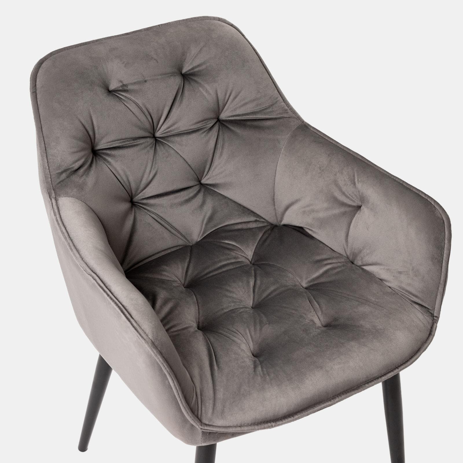 Poltrona in velluto trapuntato grigio scuro con gambe in metallo nero - Sulis