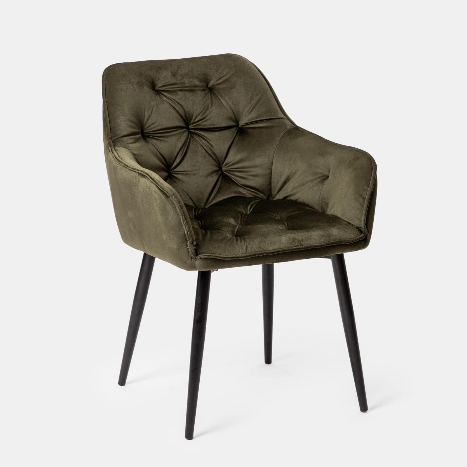 Poltrona in velluto trapuntato verde scuro con gambe in metallo nero - Sulis