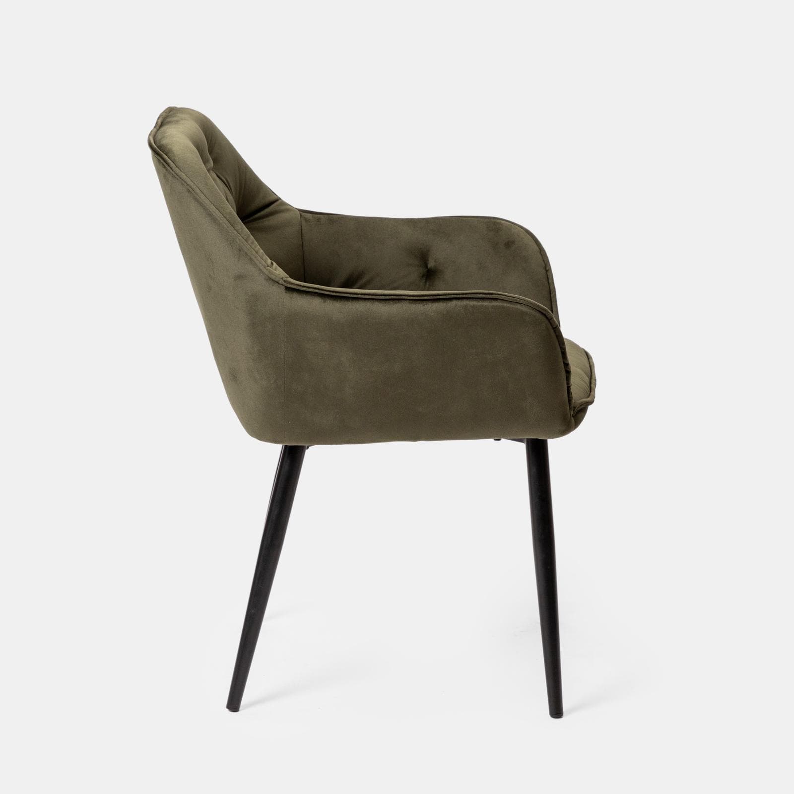 Poltrona in velluto trapuntato verde scuro con gambe in metallo nero - Sulis