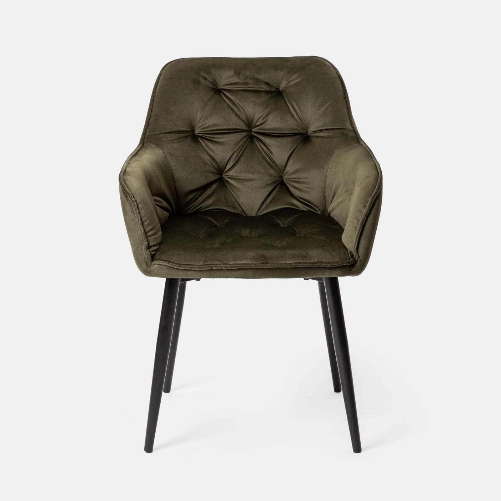 Poltrona in velluto trapuntato verde scuro con gambe in metallo nero - Sulis