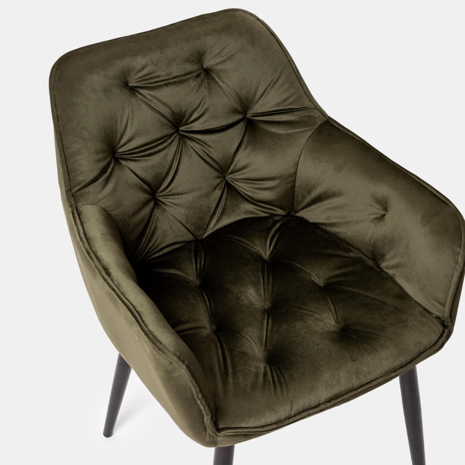 Poltrona in velluto trapuntato verde scuro con gambe in metallo nero - Sulis
