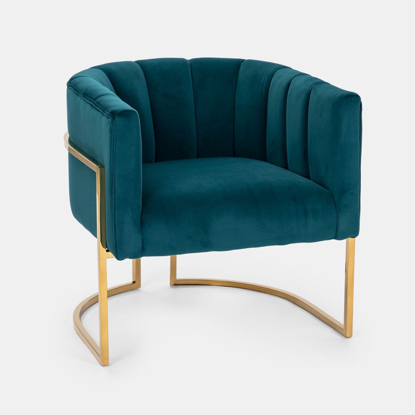 Poltrona in velluto verde felce con gambe oro - Declan