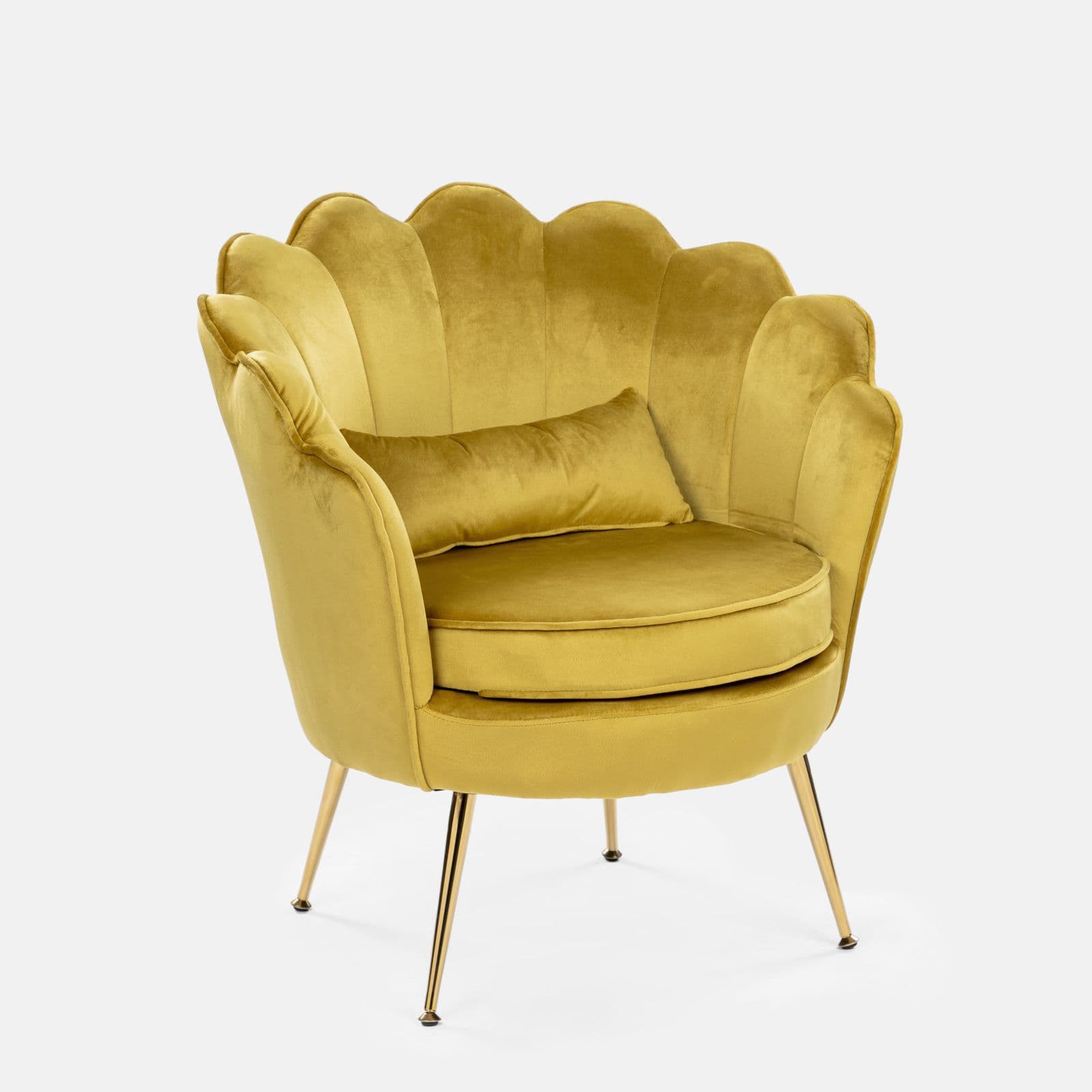 Poltrona in velluto giallo ocra con gambe oro - Oden