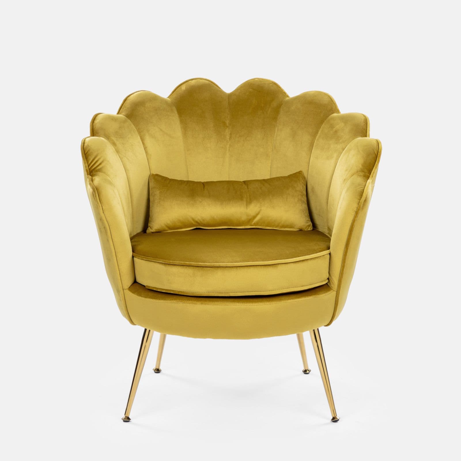 Poltrona in velluto giallo ocra con gambe oro - Oden