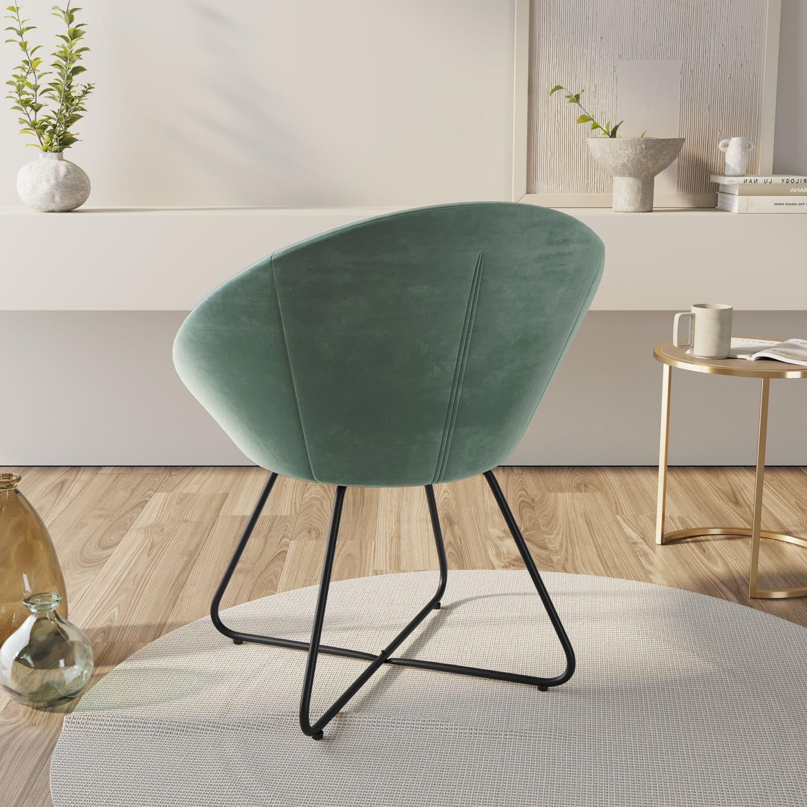 Poltrona in velluto verde salvia con gambe nere - Cross