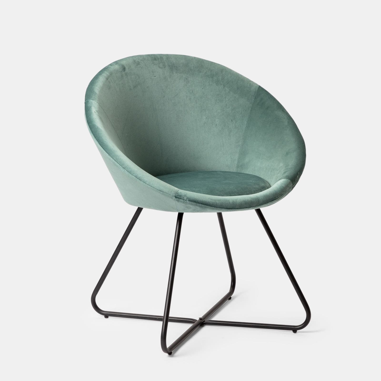 Poltrona in velluto verde salvia con gambe nere - Cross