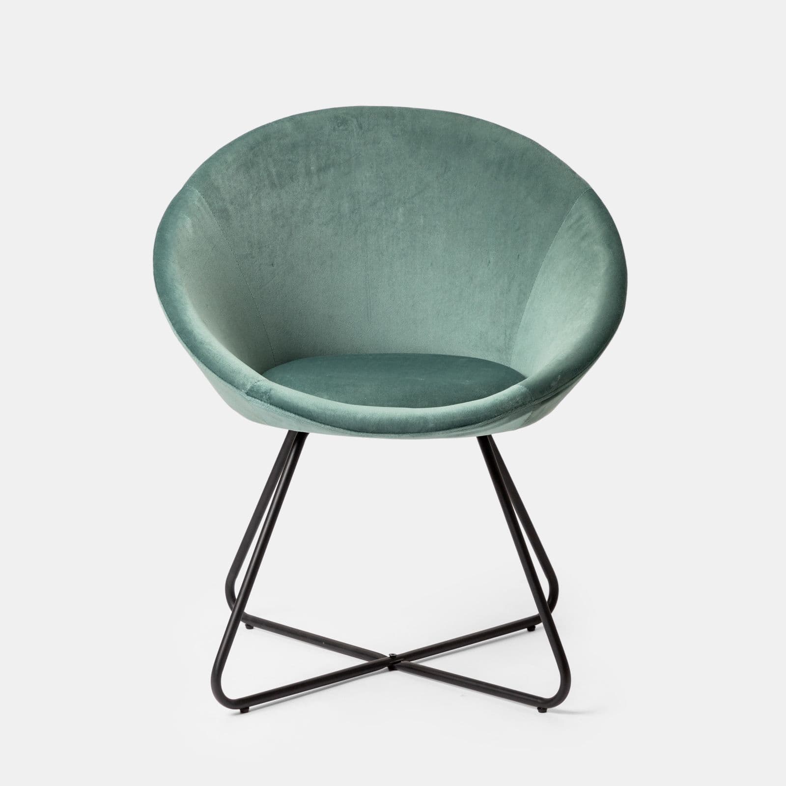 Poltrona in velluto verde salvia con gambe nere - Cross
