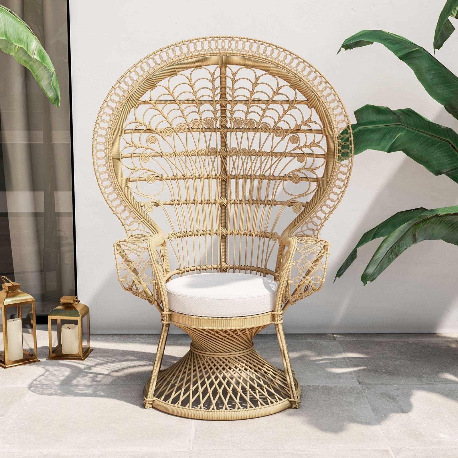 Poltrona pavone con cuscino rattan naturale - Matra