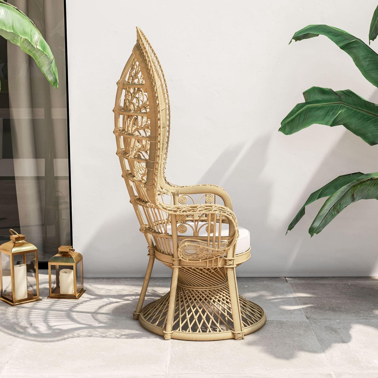 Poltrona pavone con cuscino rattan naturale - Matra