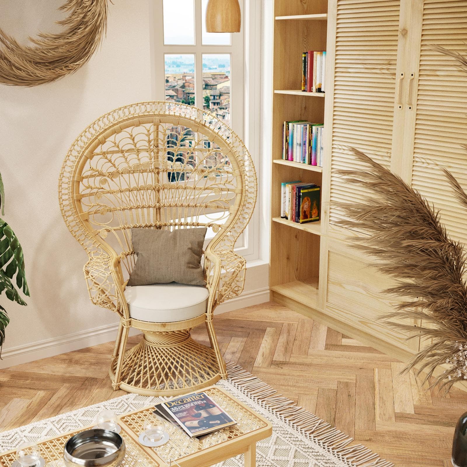 Poltrona pavone in rattan naturale con cuscino - Matra