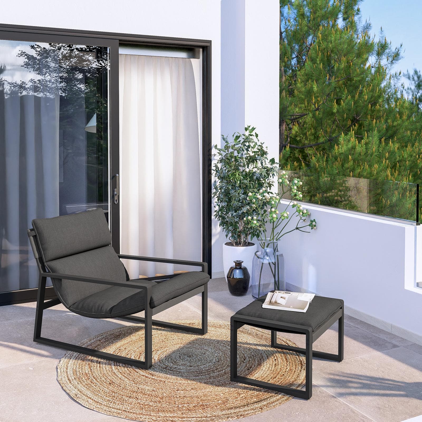 EVIDENZA - PHUKET POLTRONA RELAX C/ POGGIAPIEDI ALLUMINIO GRAFITE C/ CUSCINO ANTRACITE *CANVASSPRE-2