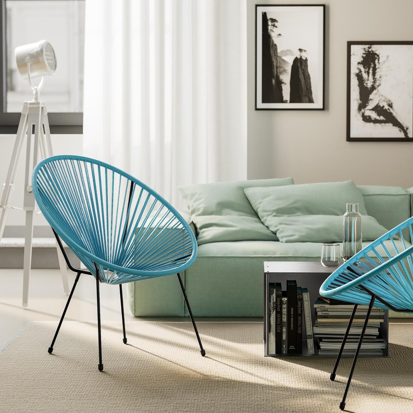 Poltrona relax da interno in corda azzurro - Kalimba