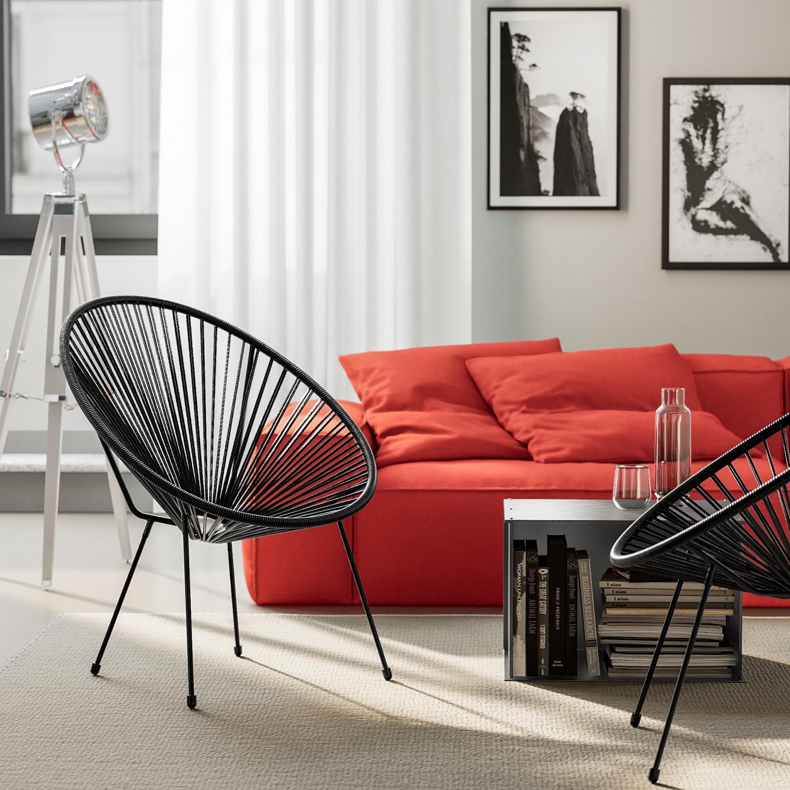 Poltrona relax da interno in corda nera - Kalimba