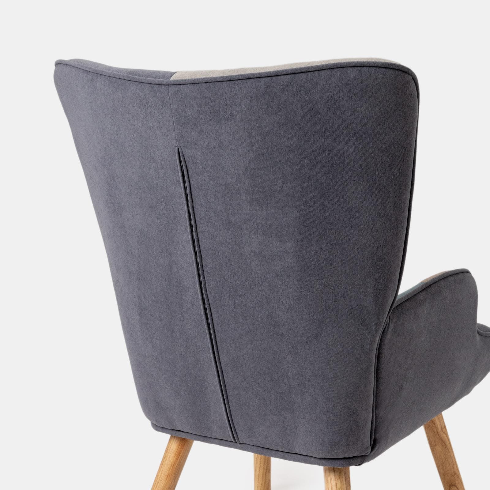 Poltrona scandinava in tessuto patchwork multicolor blu con schienale alto - Copenaghen