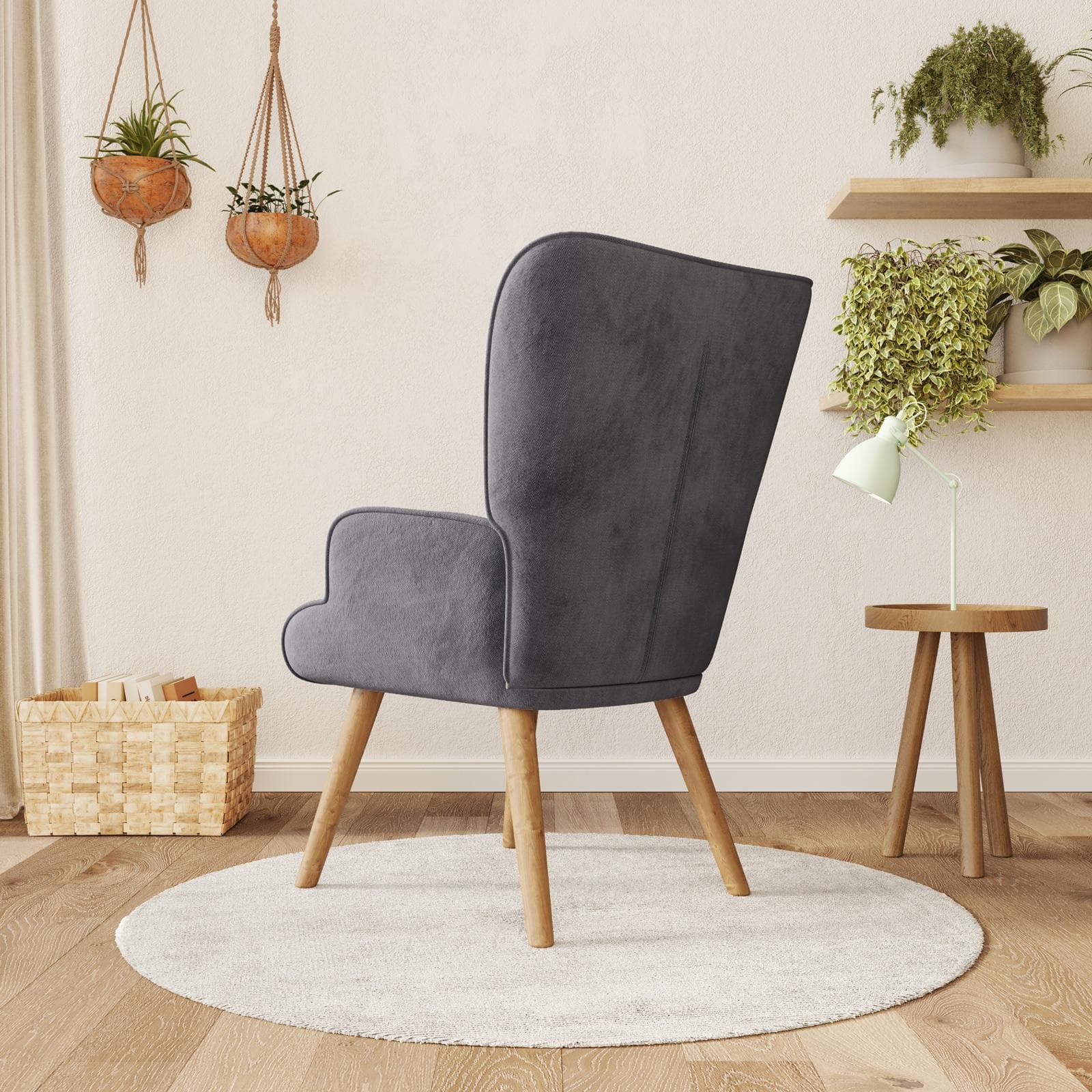 Poltrona scandinava in tessuto patchwork multicolor blu con schienale alto - Copenaghen