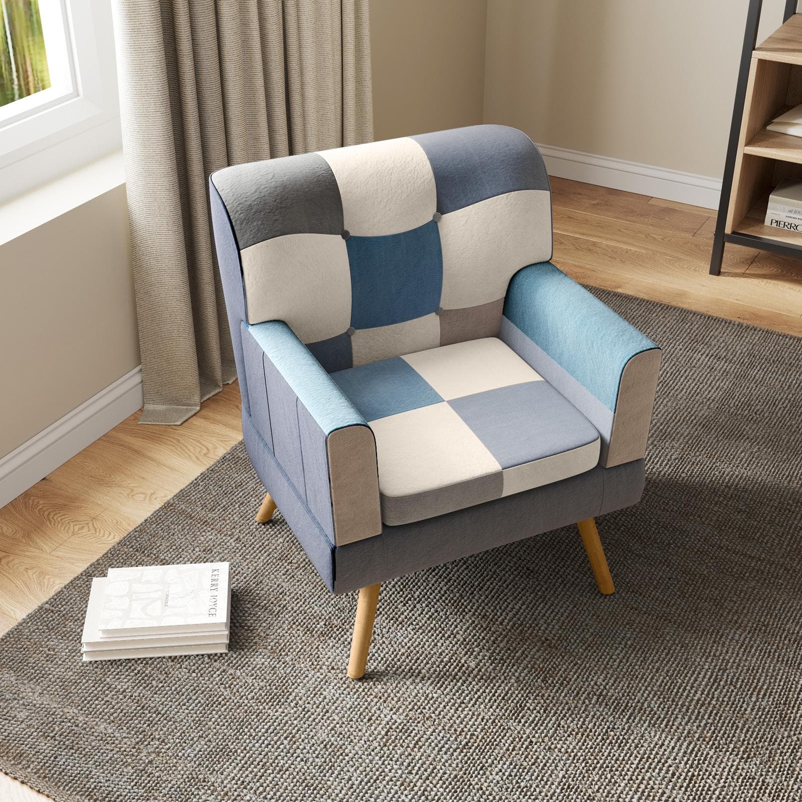 Poltrona scandinava in tessuto patchwork multicolor blu - Copenaghen