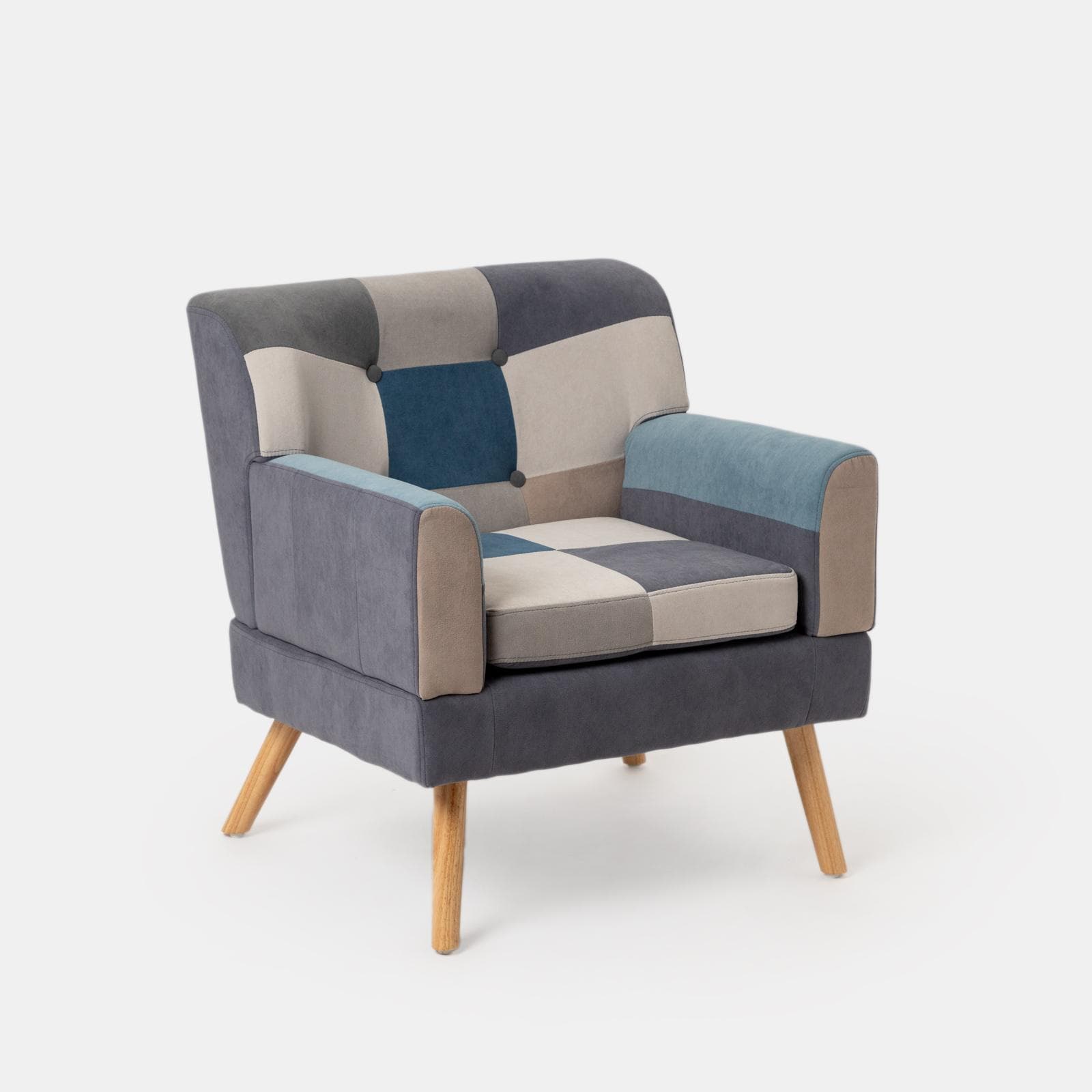 Poltrona scandinava in tessuto patchwork multicolor blu - Copenaghen