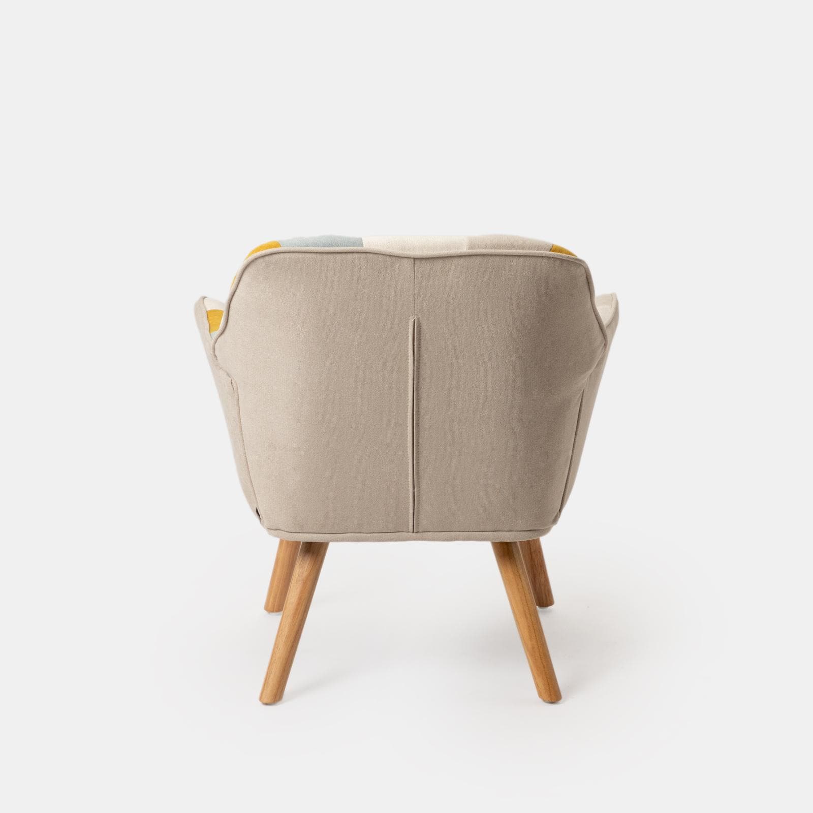 Poltrona scandinava in tessuto patchwork multicolor giallo con schienale avvolgente - Copenaghen