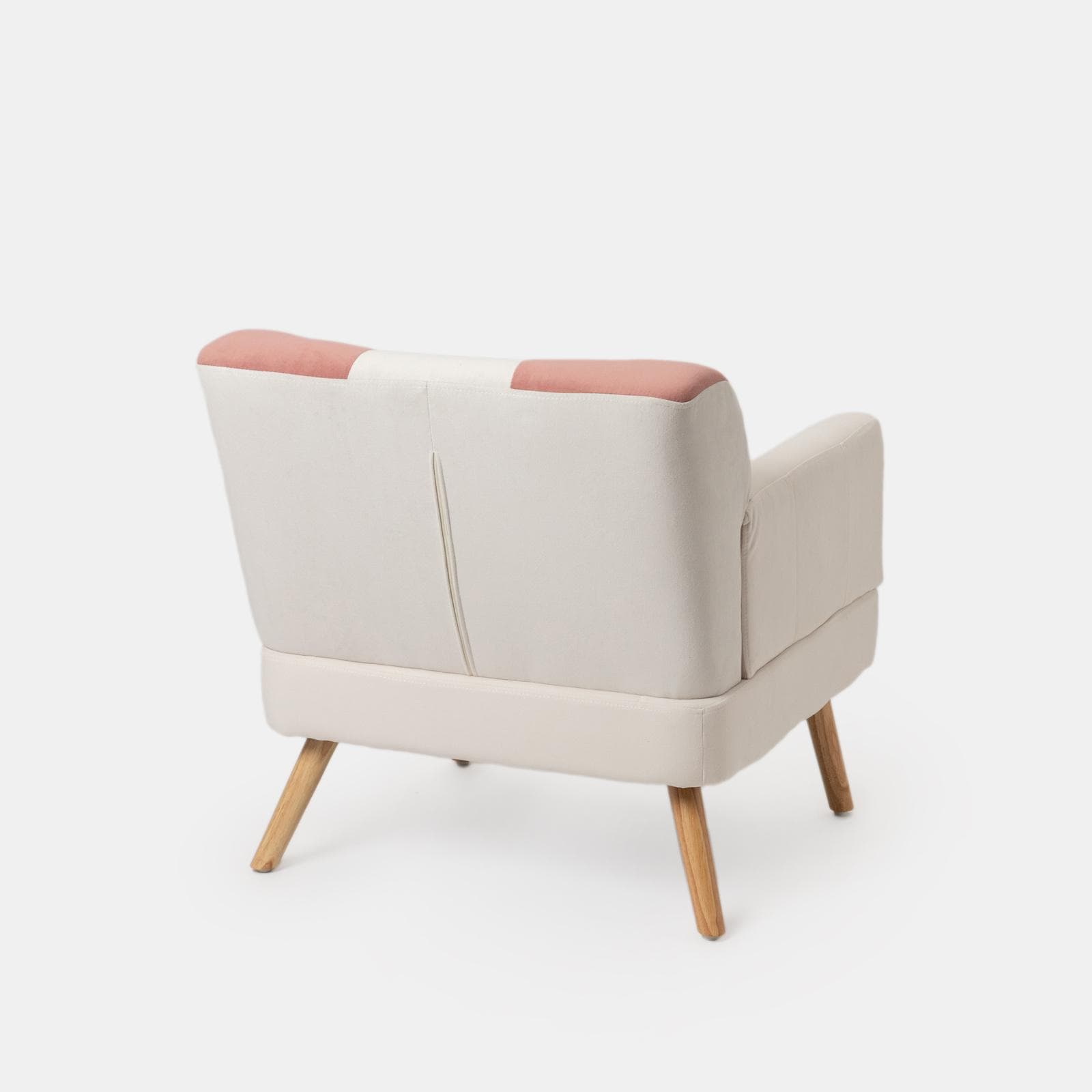 Poltrona scandinava in tessuto patchwork multicolor rosa e gambe in legno - Copenaghen