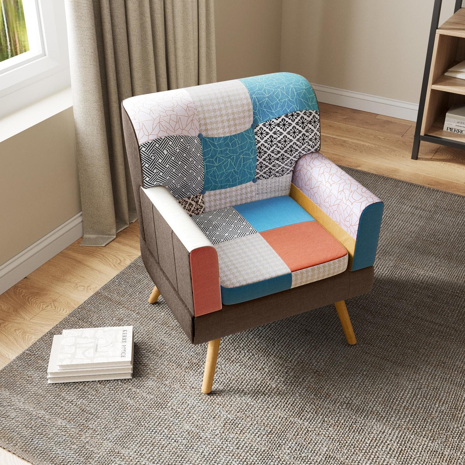 Poltrona scandinava in tessuto patchwork multicolore - Copenaghen