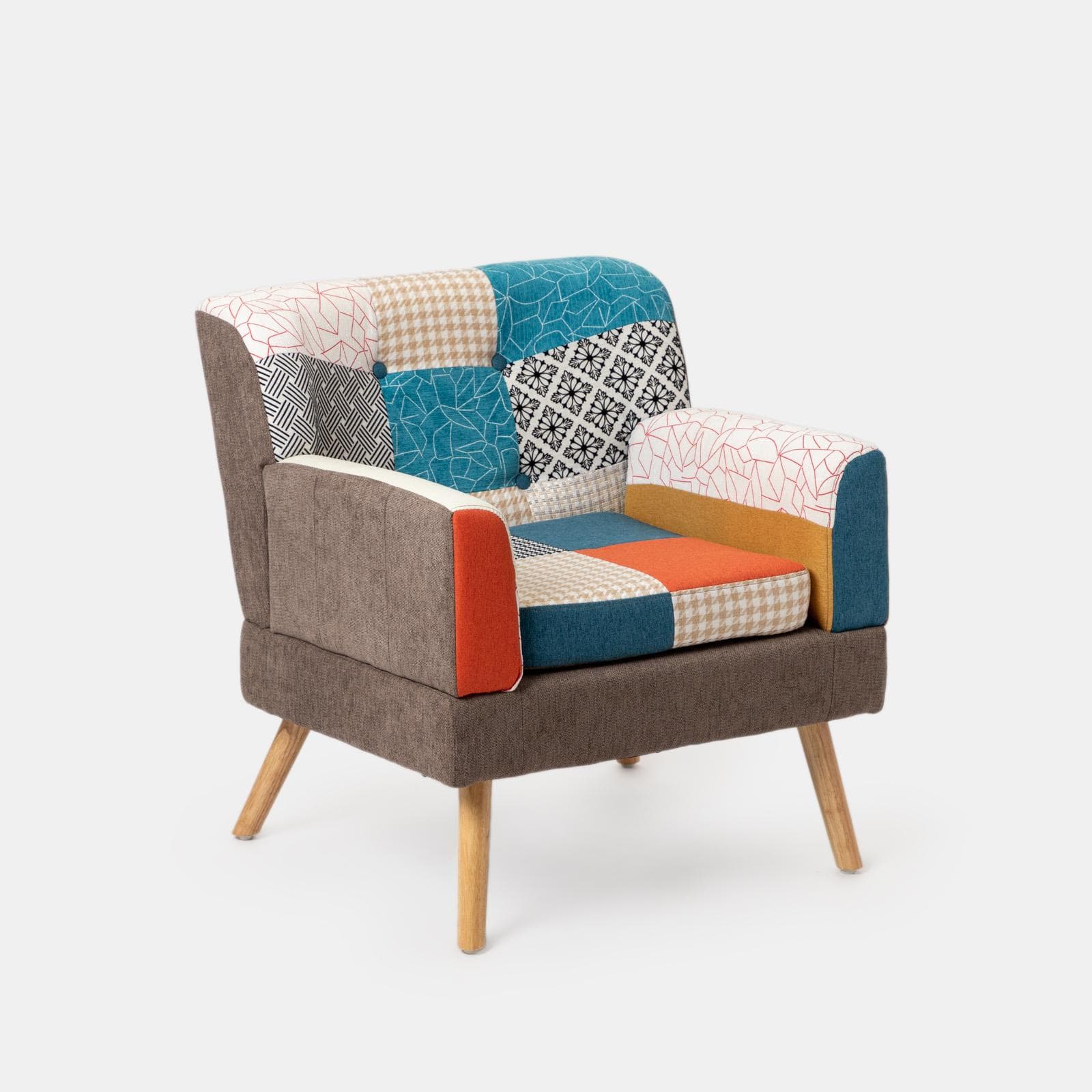 Poltrona scandinava in tessuto patchwork multicolore - Copenaghen