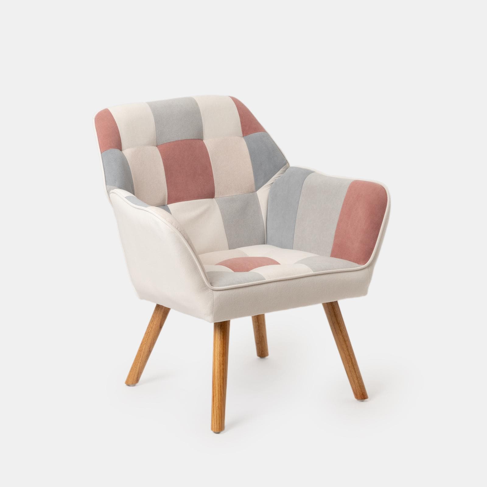 Poltrona scandinava in velluto patchwork multicolor rosa - Copenaghen