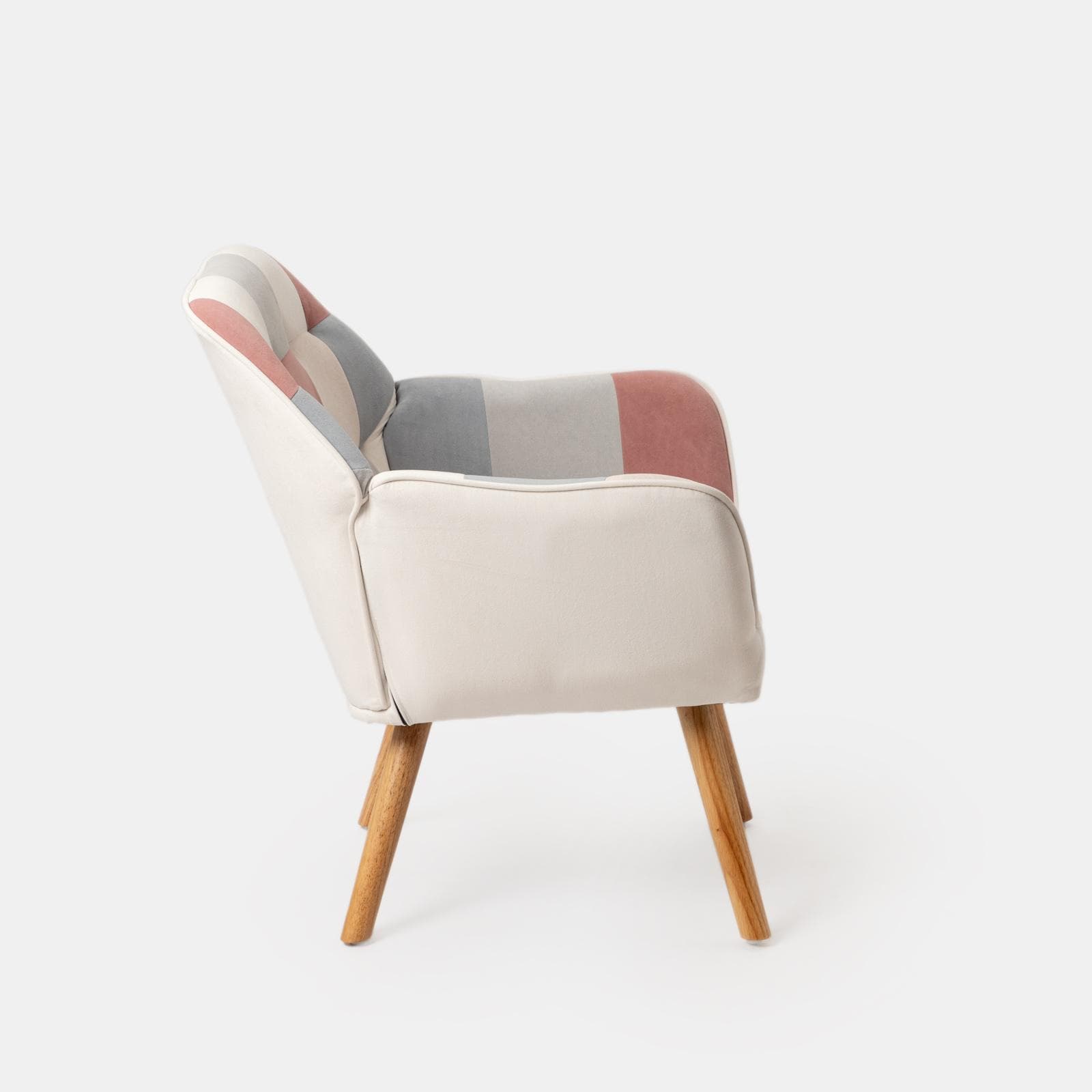 Poltrona scandinava in velluto patchwork multicolor rosa - Copenaghen