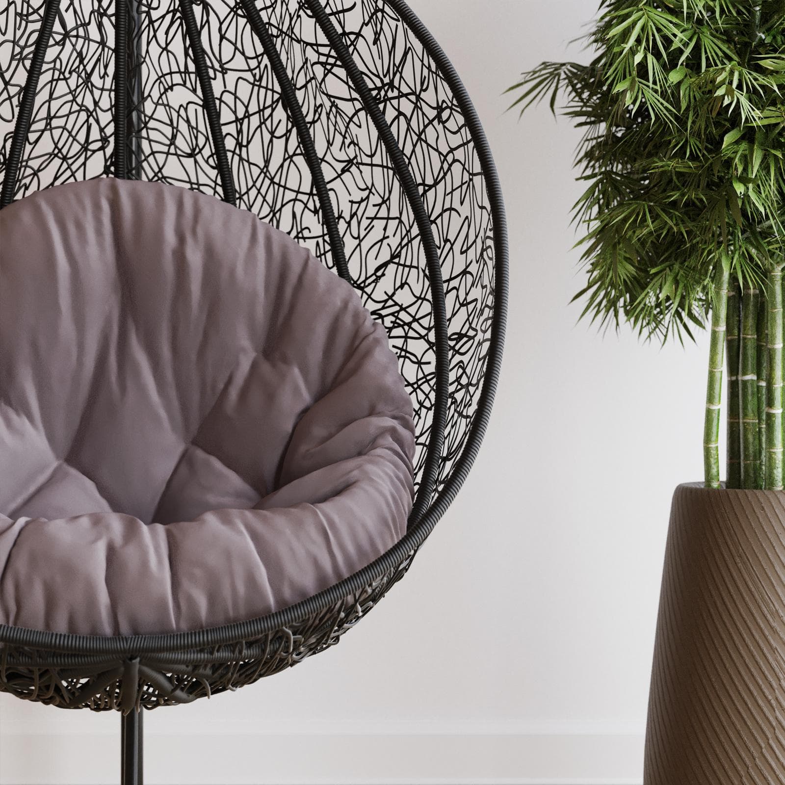 Poltrona sospesa in acciaio nero e polyrattan grigio - Paloma