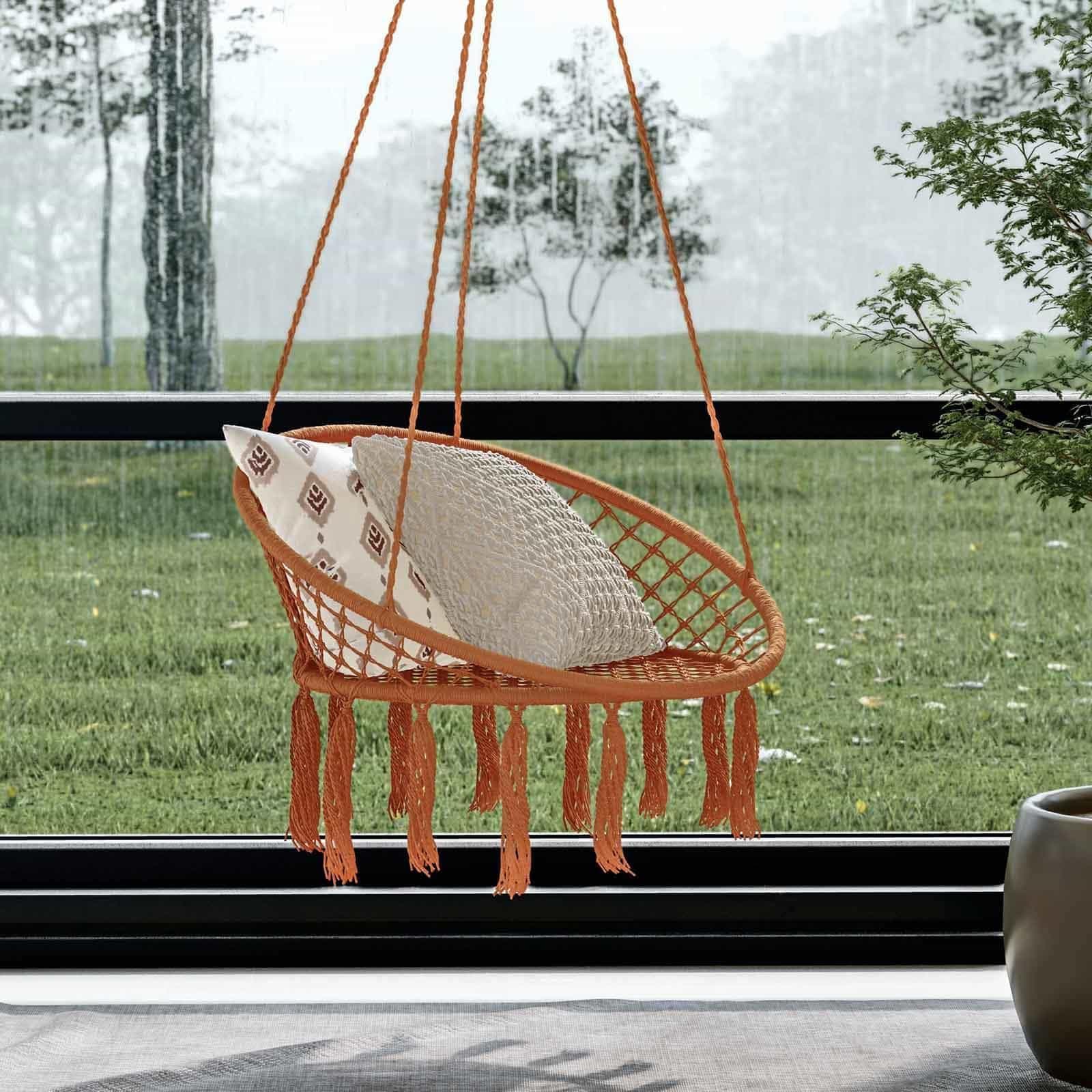 Seduta poltrona sospesa in bambù e polycotone arancione - Silla