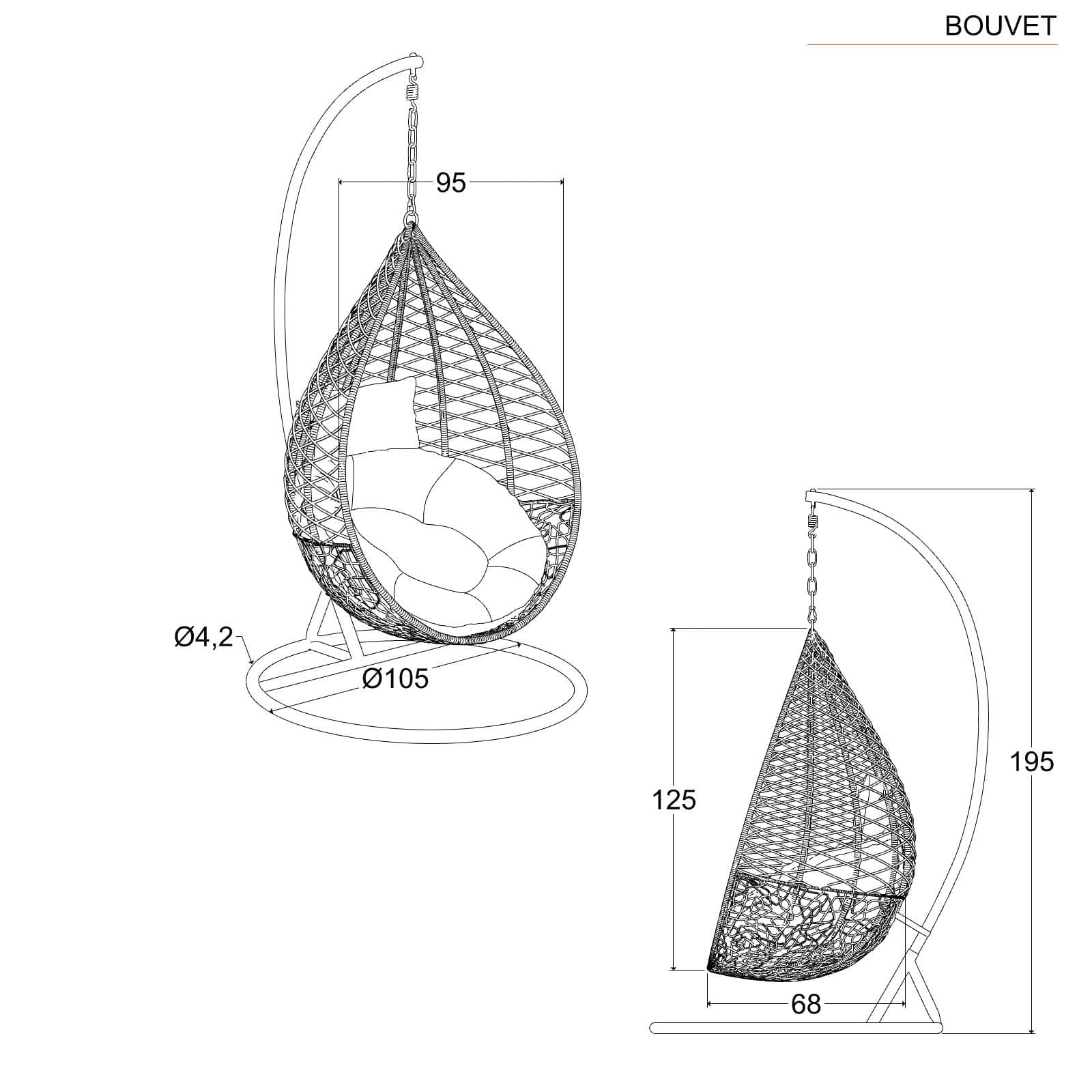 Poltrona sospesa in polyrattan caffè con cuscino e supporto - Bouvet