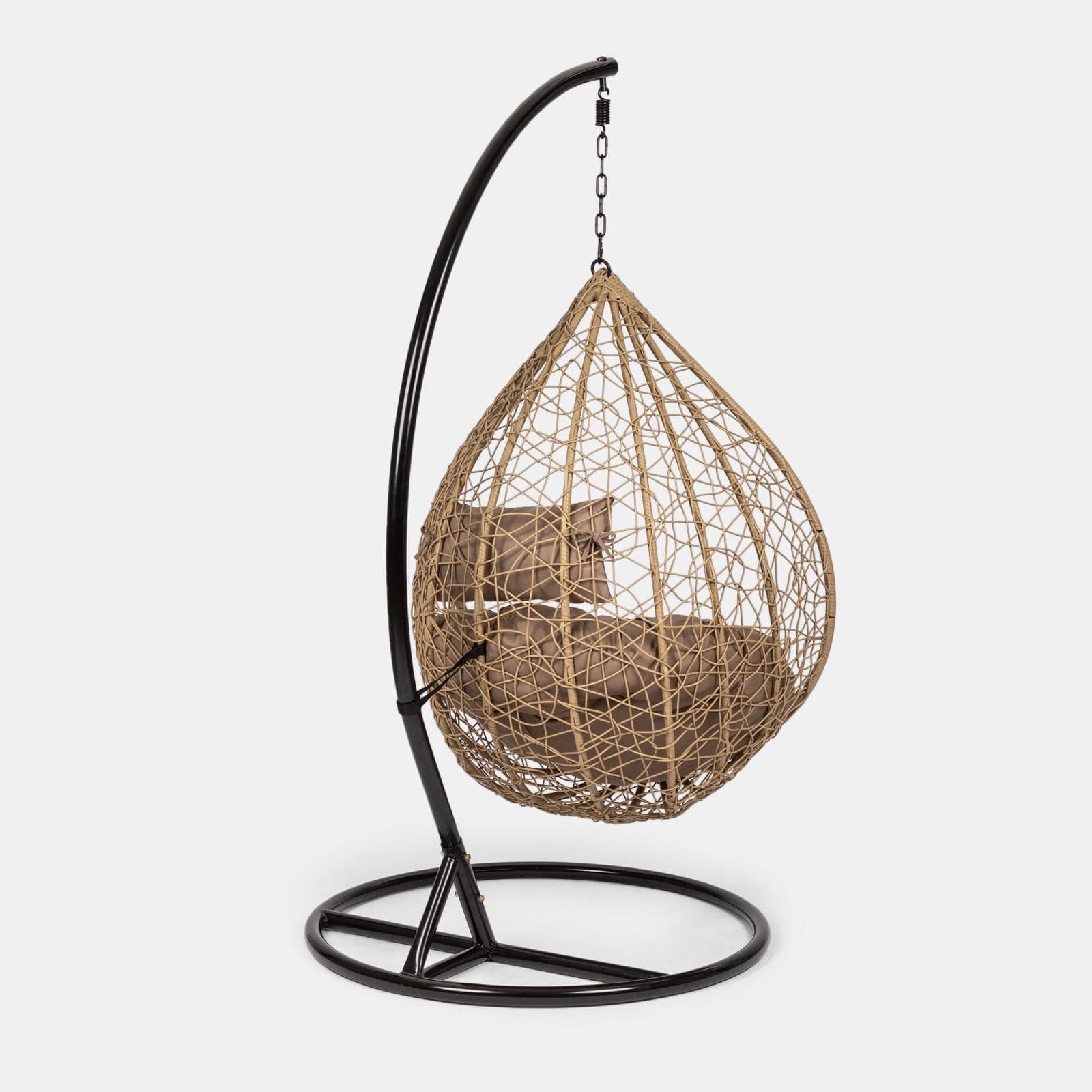 Poltrona sospesa in polyrattan nocciola con cuscino marrone e supporto - Orba