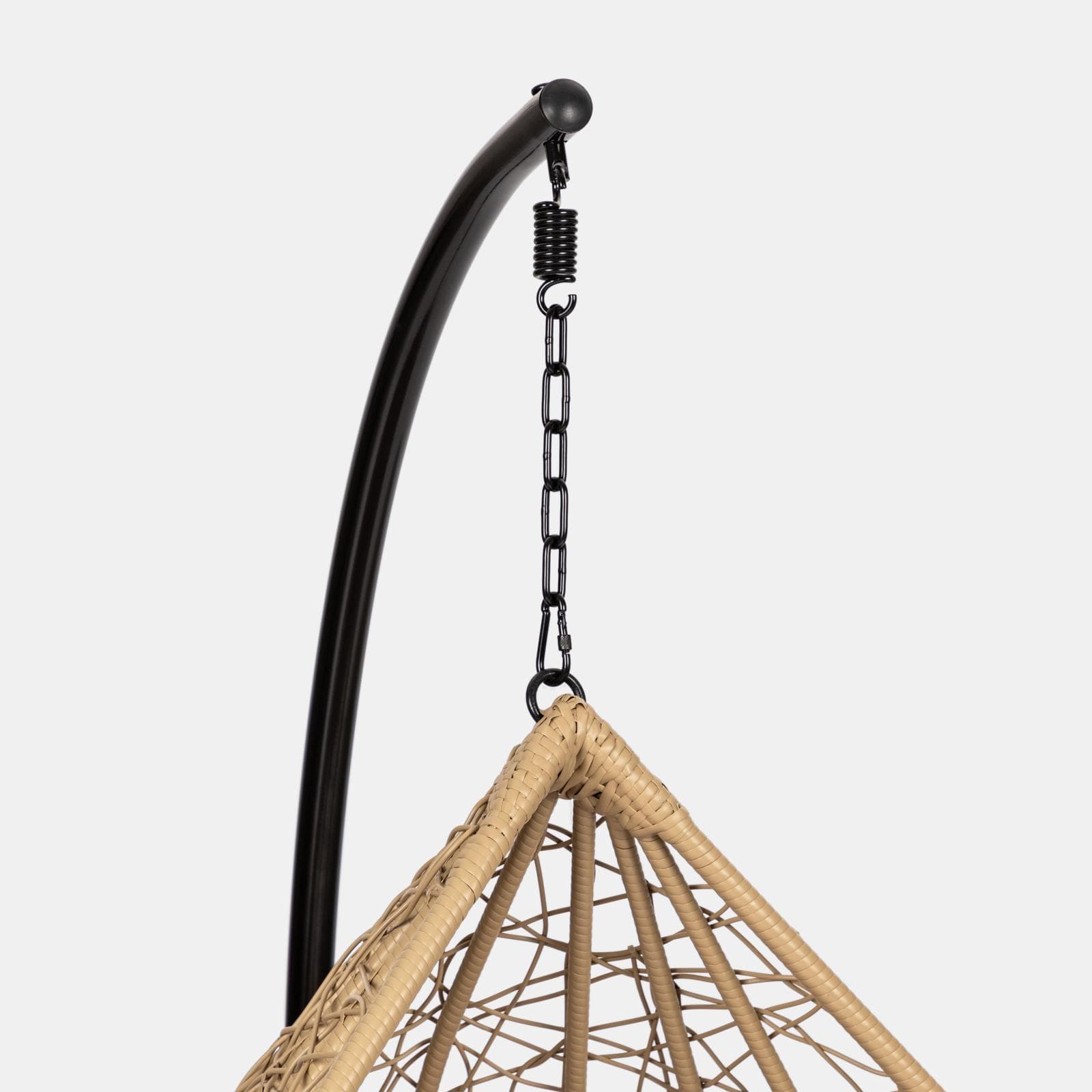 Poltrona sospesa in polyrattan nocciola con cuscino marrone e supporto - Orba