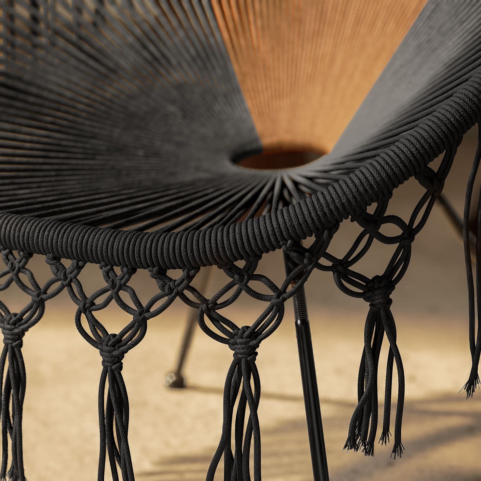 Poltrona macramè in cotone naturale caramello e nero - Dasya