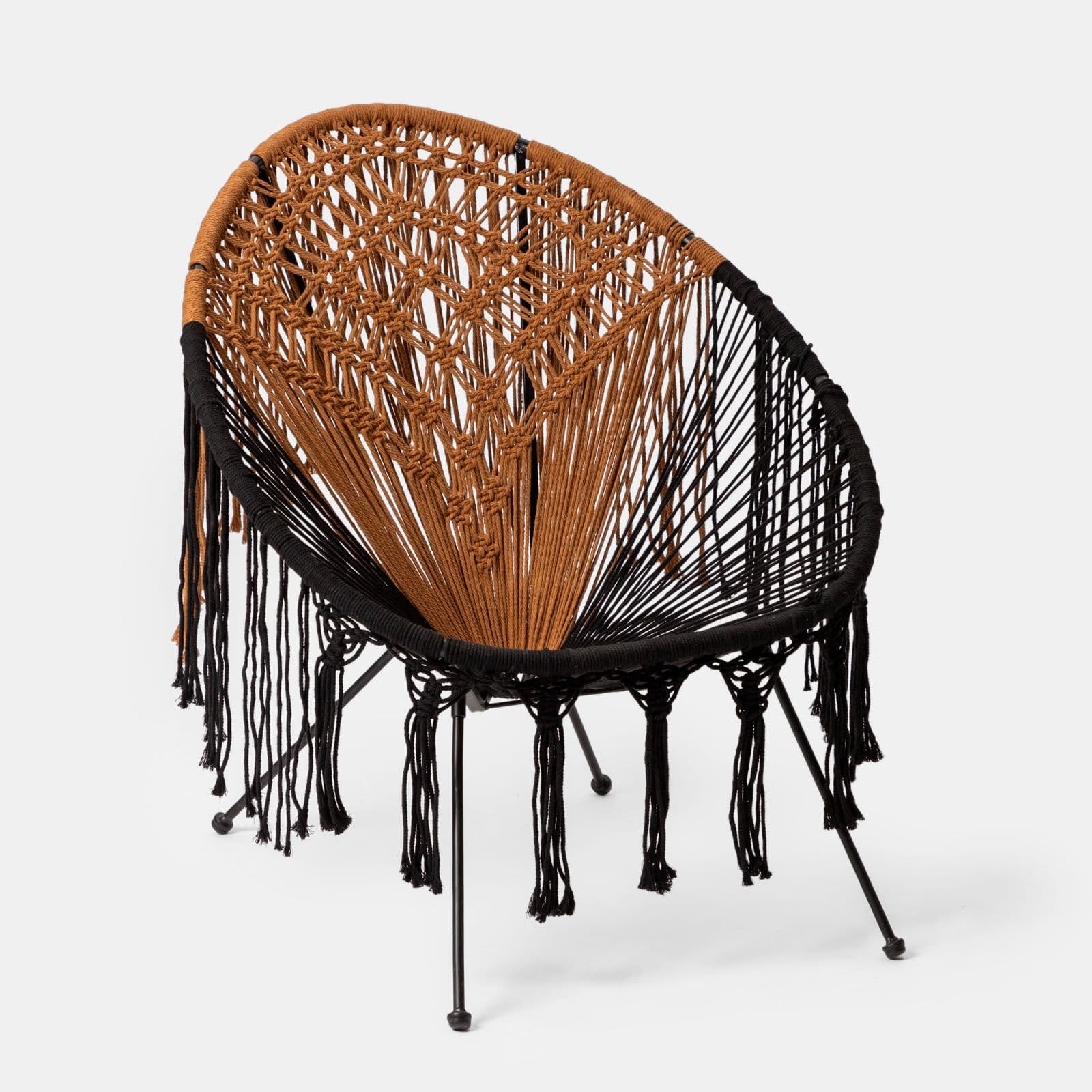 Poltrona macramè in cotone naturale caramello e nero - Dasya