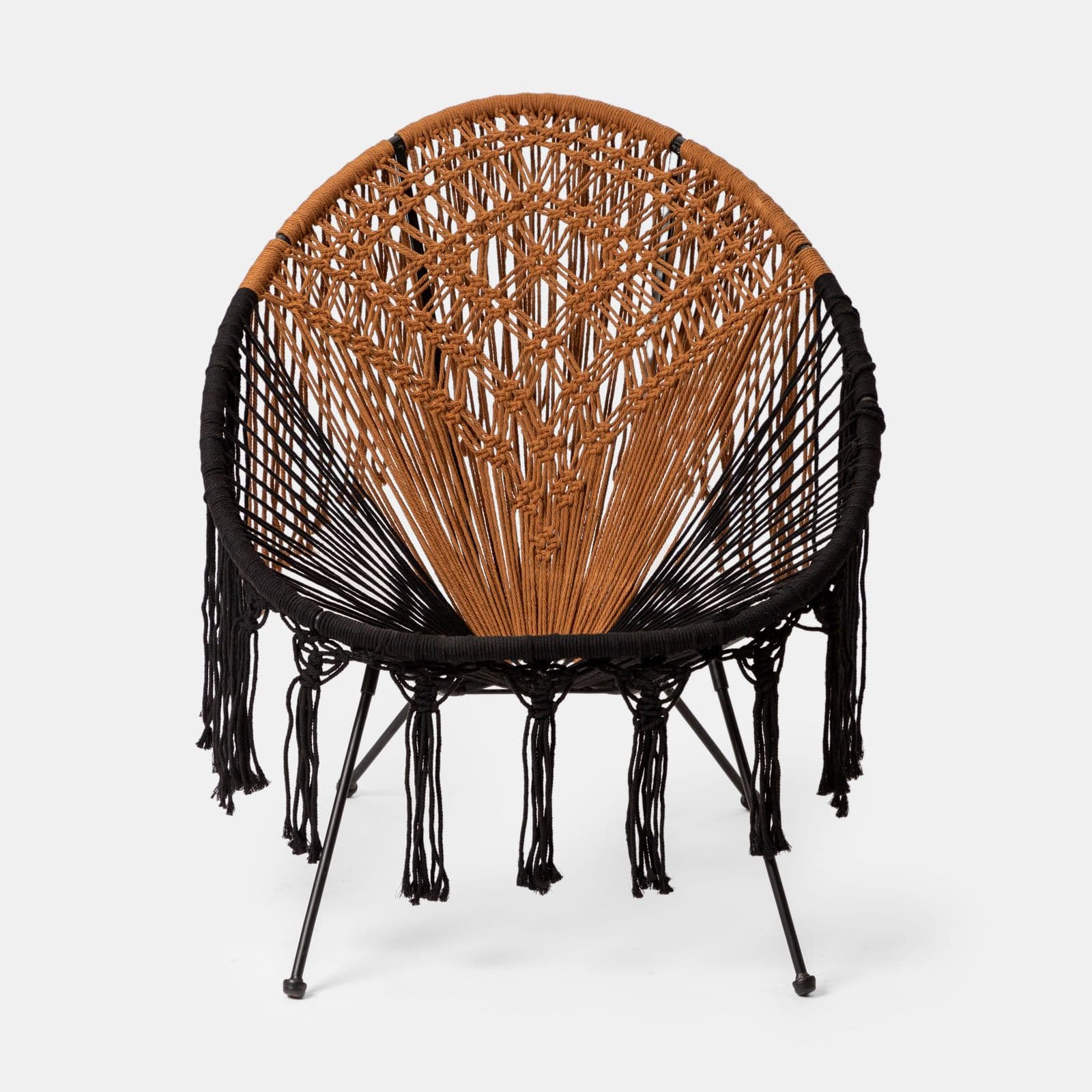 Poltrona macramè in cotone naturale caramello e nero - Dasya