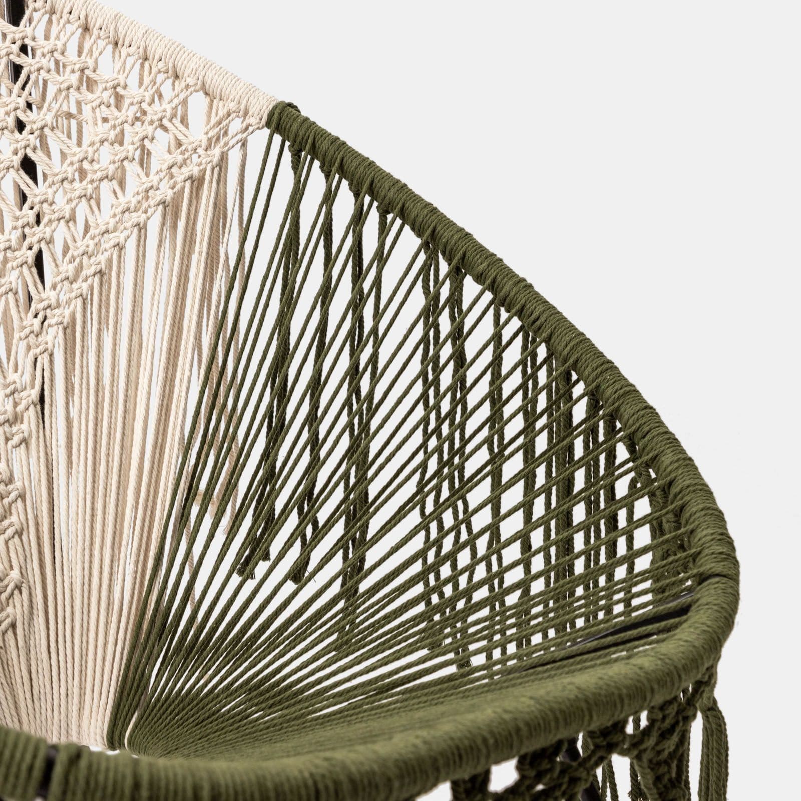 Poltrona macramè in cotone naturale ecrù e verde militare - Dasya
