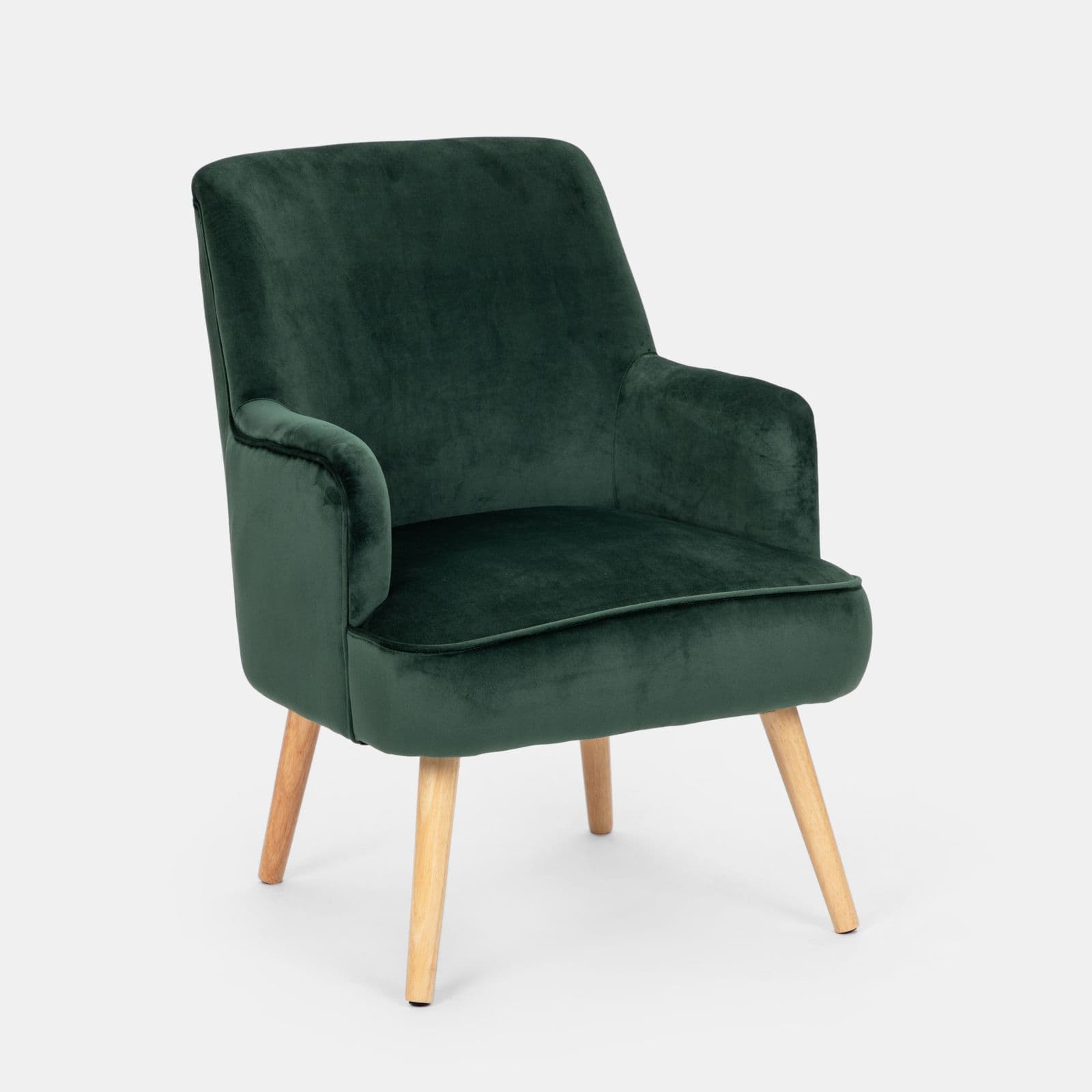 Poltrona in velluto verde con gambe in legno - Elenor