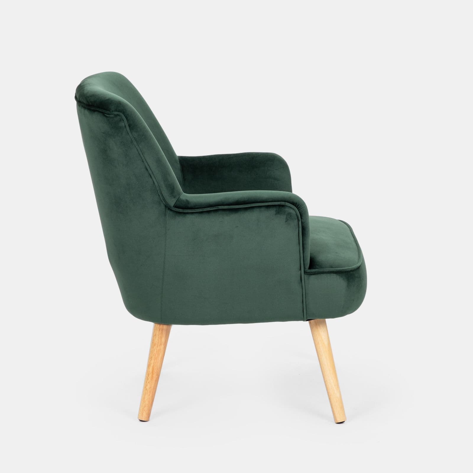 Poltrona in velluto verde con gambe in legno - Elenor