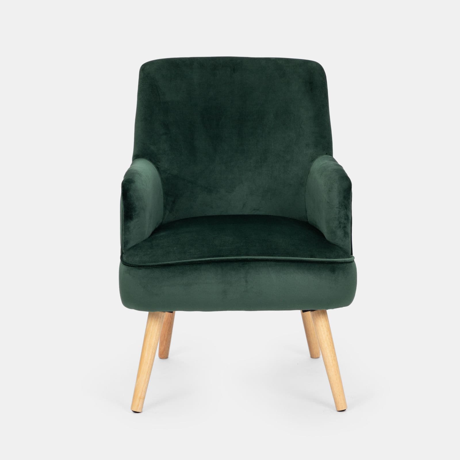 Poltrona in velluto verde con gambe in legno - Elenor