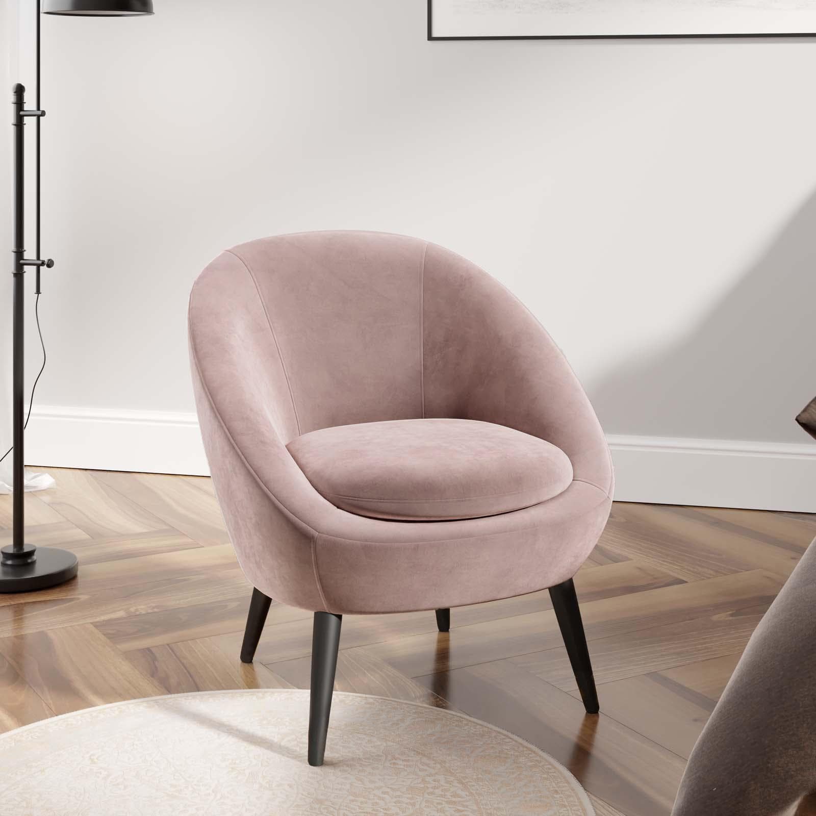 Poltrona imbottita in velluto rosa cripria con piedini in legno nero e oro - Oyster