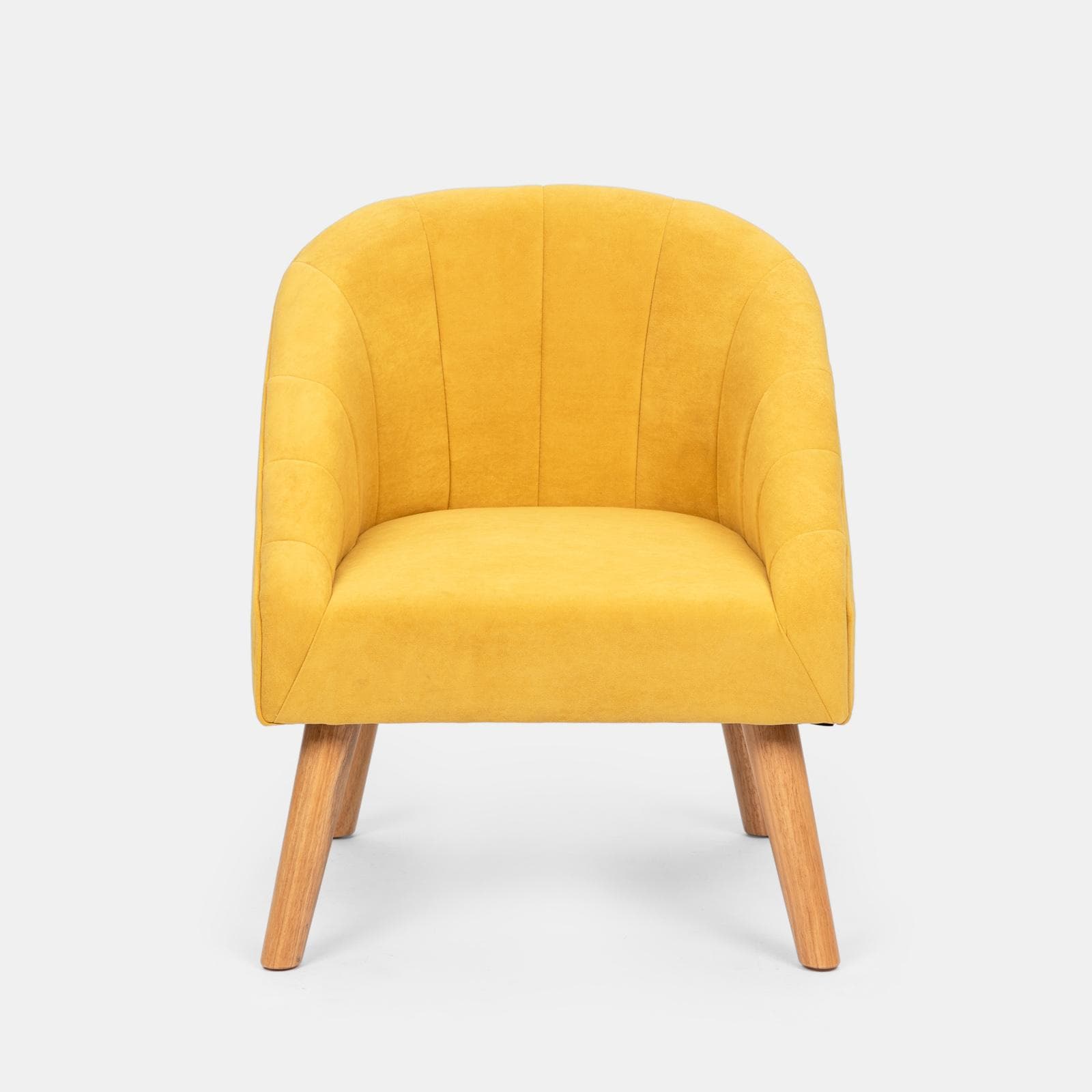 Poltrona in velluto giallo ocra con gambe effetto legno - Fable