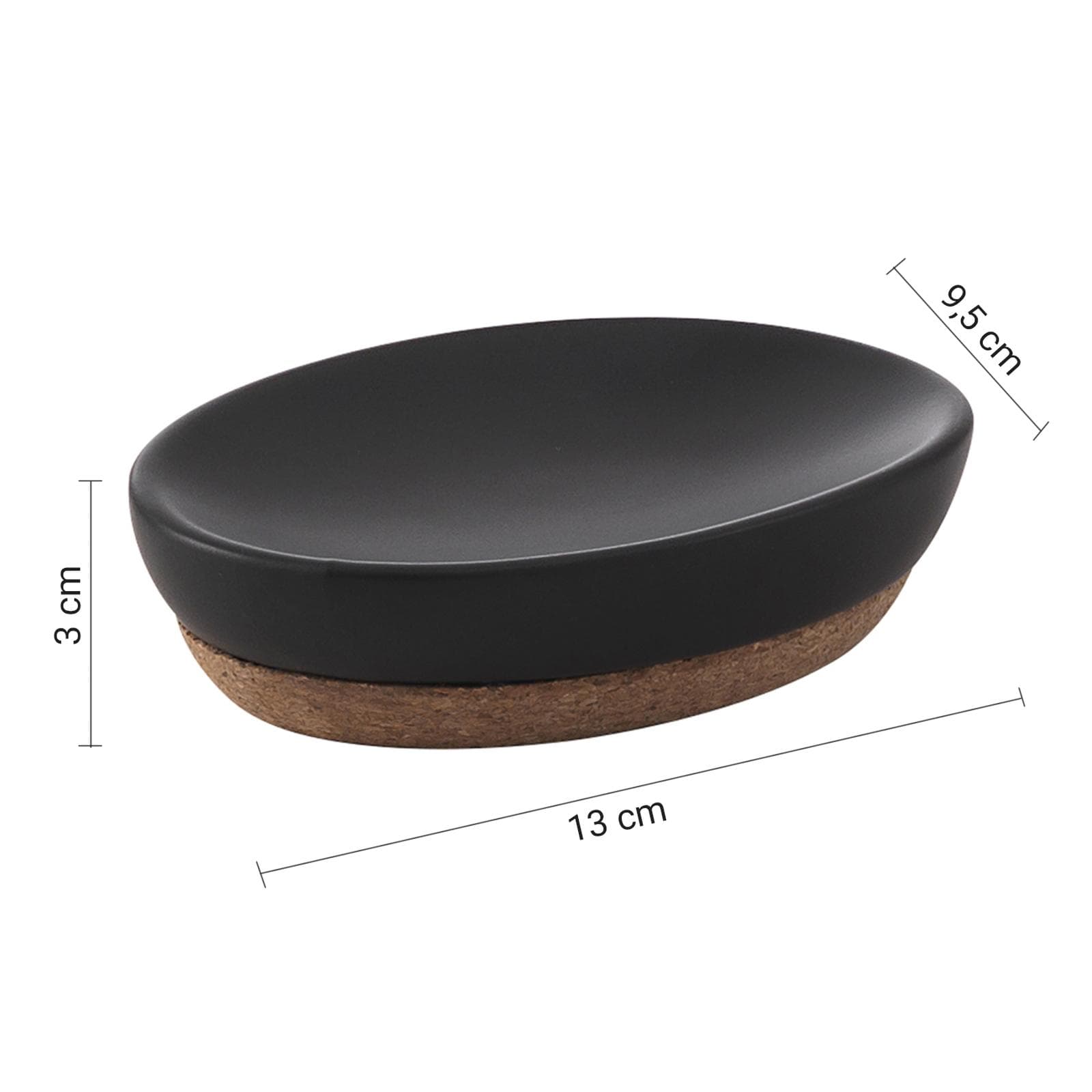 Portasapone d'appoggio in ceramica nero e sughero - Ilary di Gedy